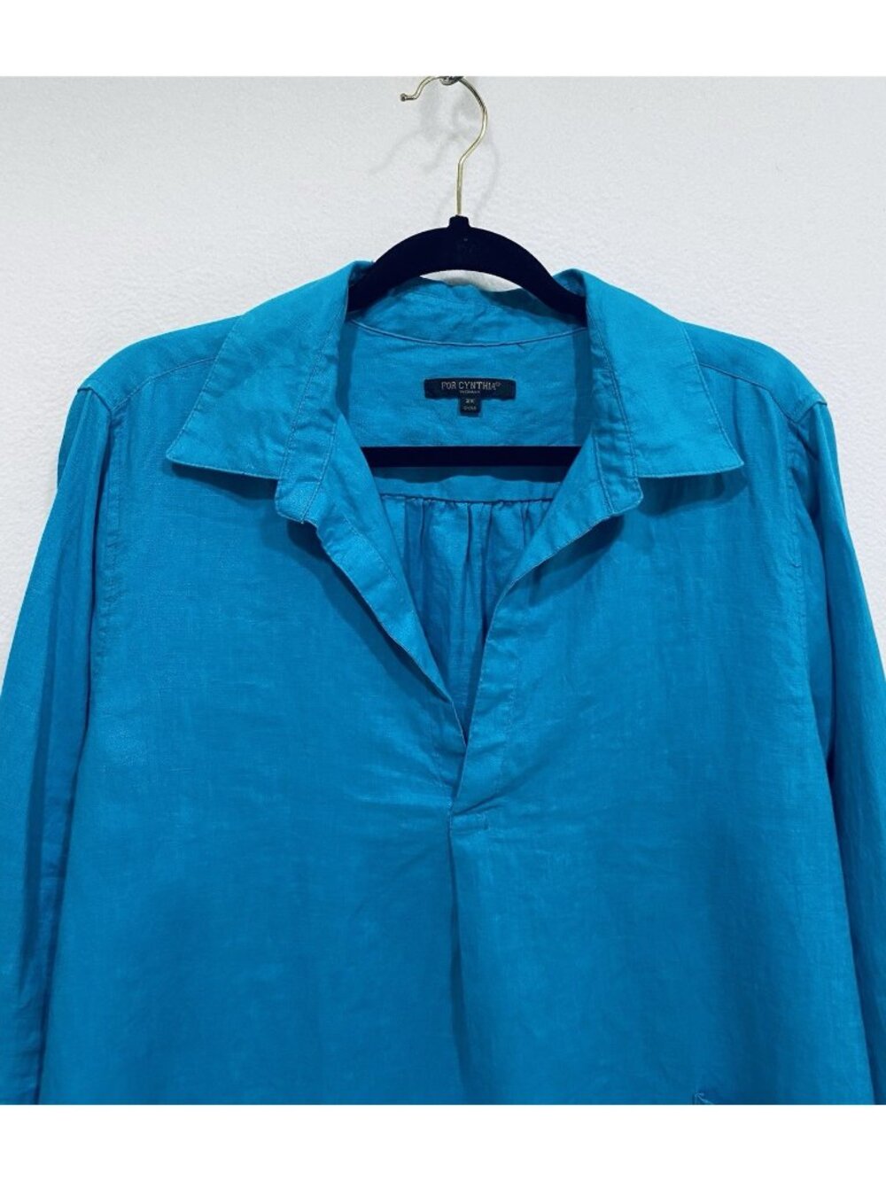 For Cynthia Top Womens 2X Teal Blue Tunic Linen Pockets Beachy Lagenlook Boho - Picture 3 of 9